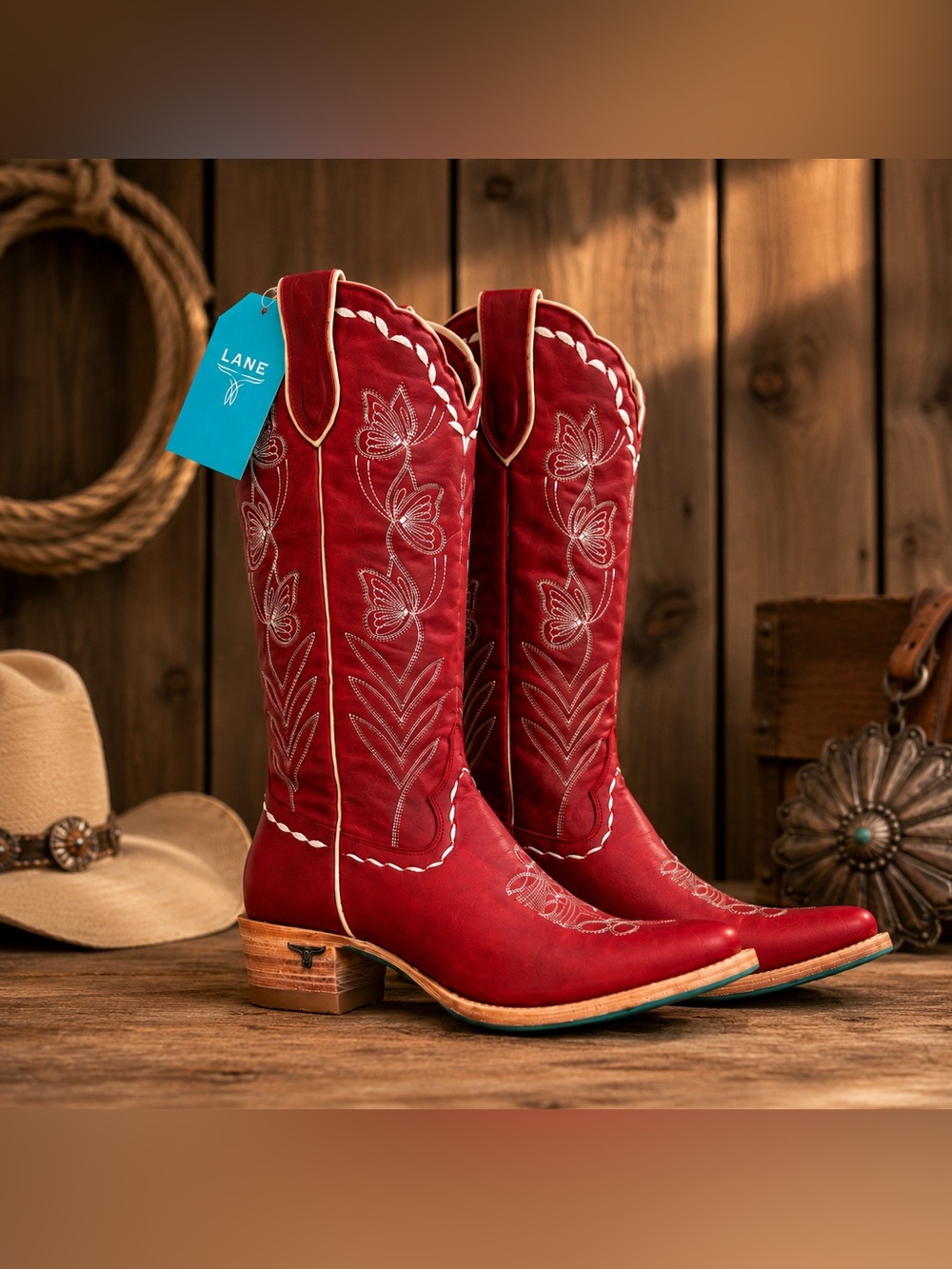 LANE Sweet Memories Smoldering Ruby Knee High Western Boots Size 8 BNWT Box - Picture 13 of 16